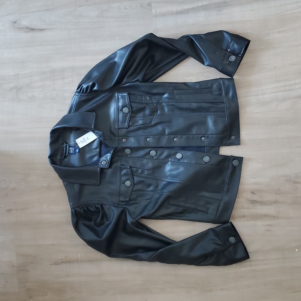 Girls Chic Black Faux Leather Jacket, GAP